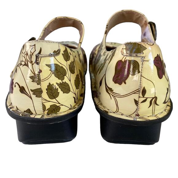 Alegria Clogs Mary Jane Strappy Floral Shoes Patent Leather Cream Green Women 41 - Picture 3 of 9